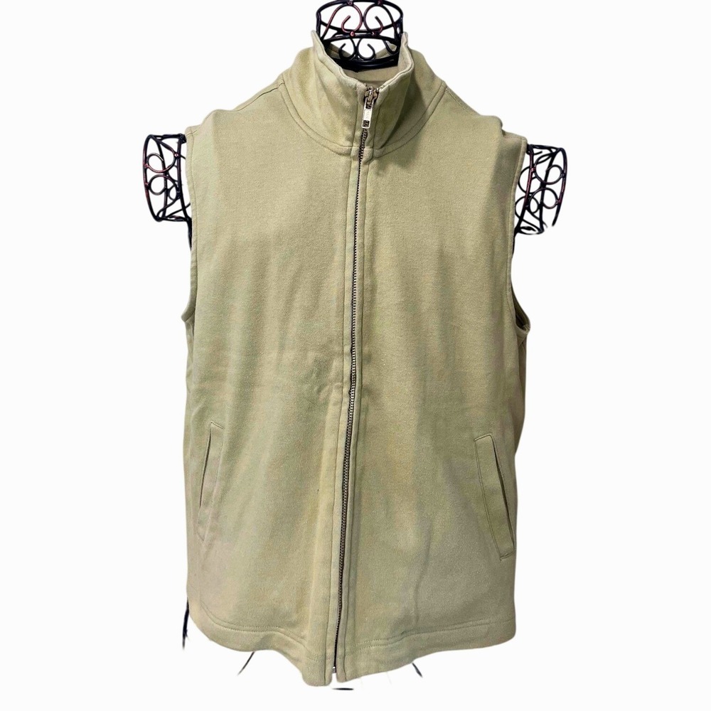 Talbots Petites Women Medium Sage Green Fleece Full Zip Vest 100% Cotton Pockets